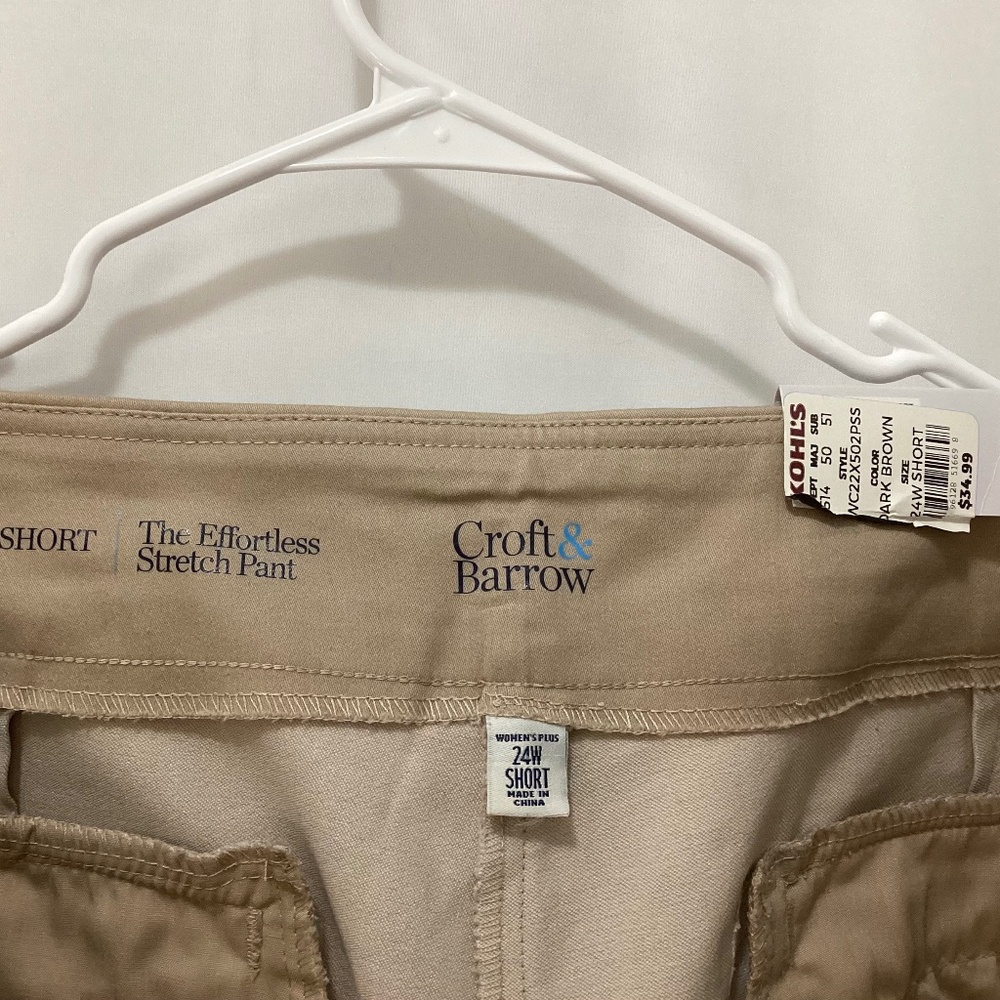 NWT (Kohl’s $34.99 Tag) Croft & Barrow Stretch Pants - Plus Size 24W Short - Tan